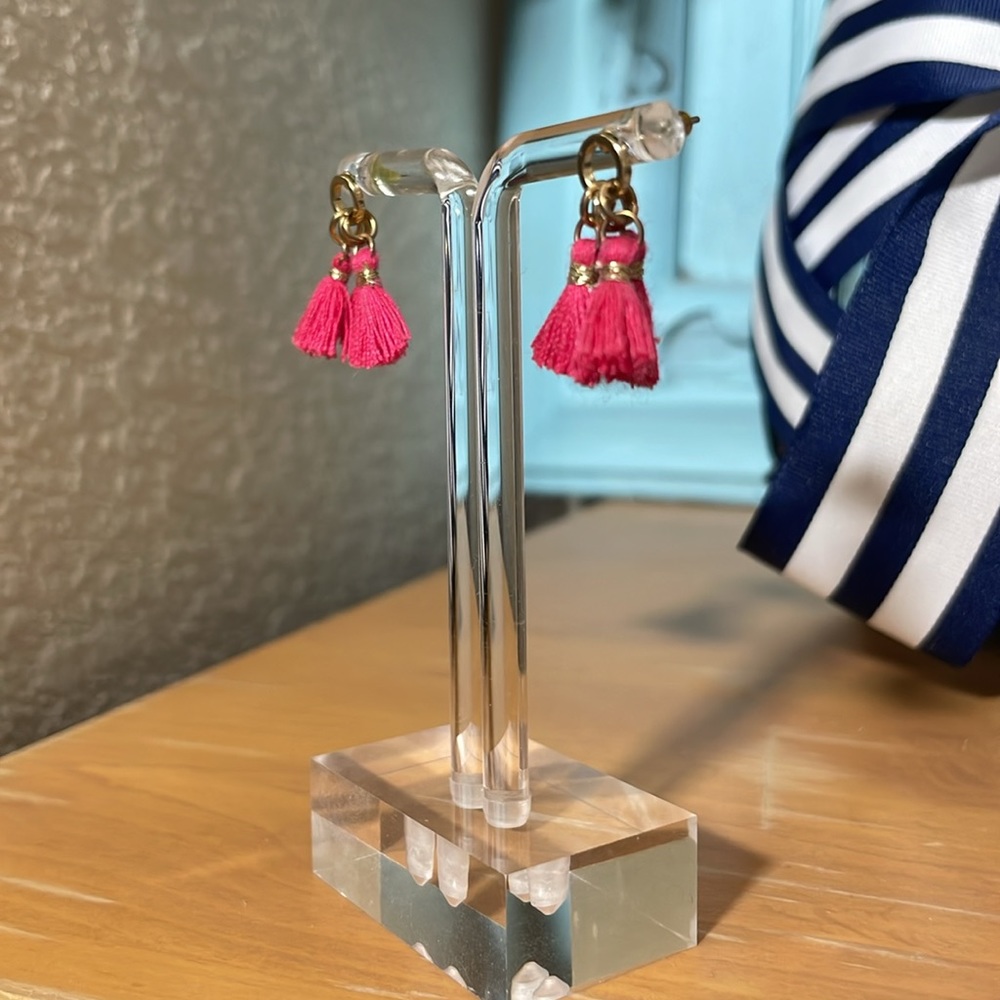 Pink & Gold Mini Tassel Earrings - Picture 2 of 4